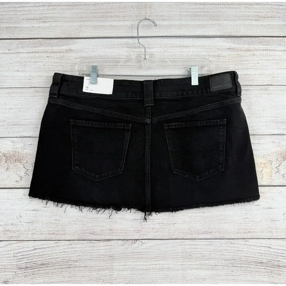 American‎ Eagle Low Rise Mini Skirt Womens 14/32W Black Cut Off NEW - Picture 2 of 9